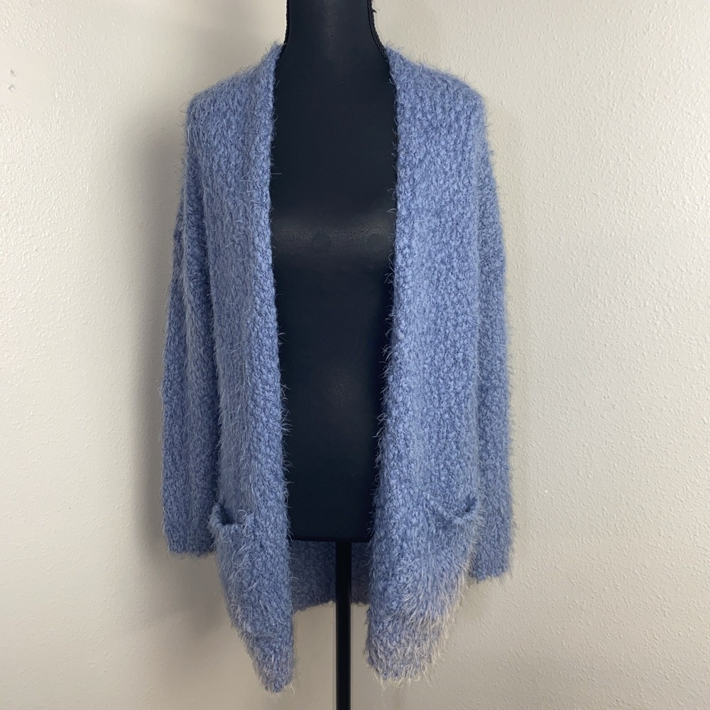 Altar'd State Cardigan Women's Medium Blue Ombre Open Fuzzy Sweater Chunky
